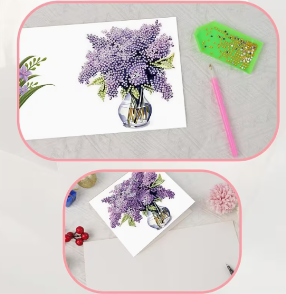 Diamond Painting 6 Stück Fliederblumenkarten